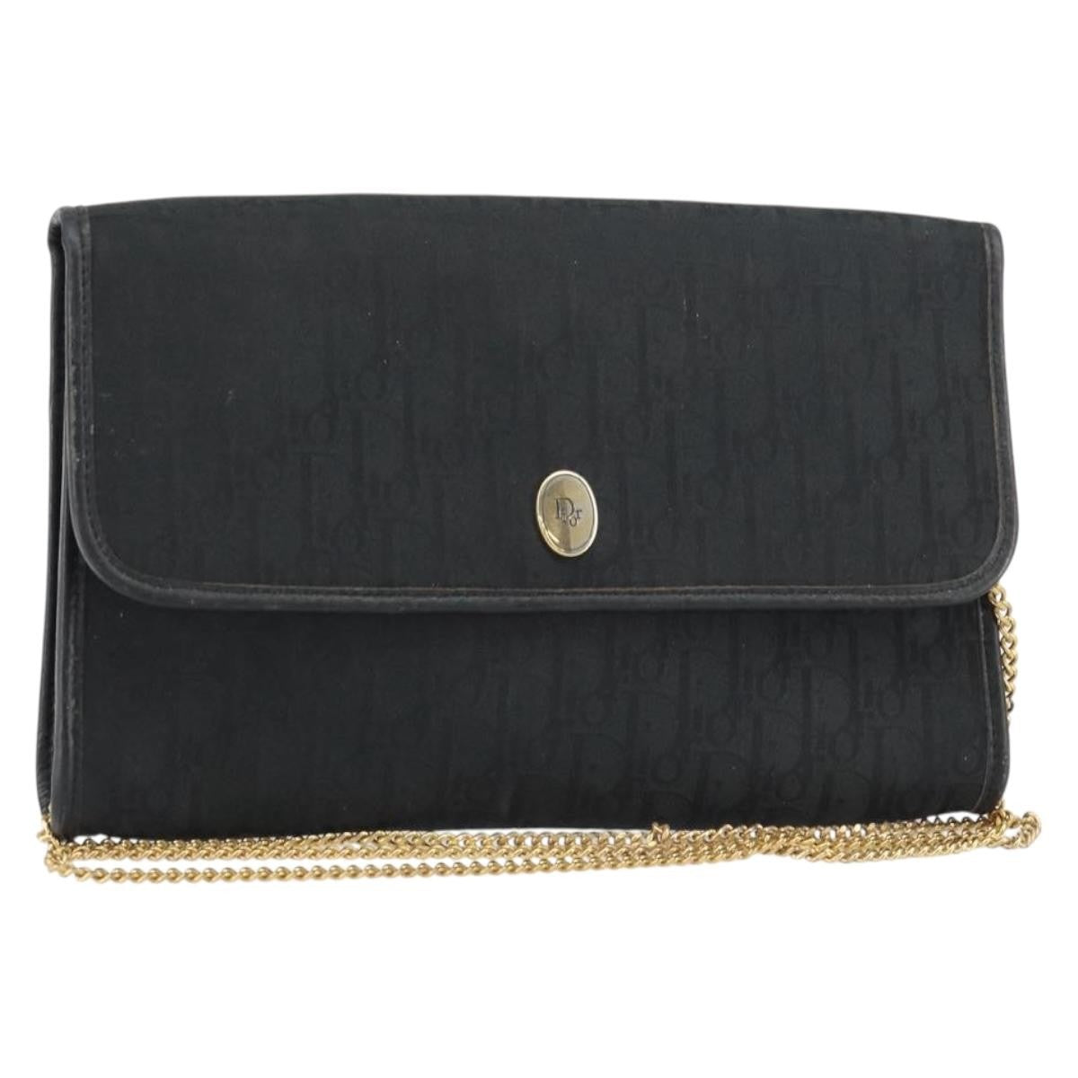 Christian Dior Vintage Chain Flap Shoulder Bag Diorissimo Canvas, BLACK, CANVAS, Shoulder bag
