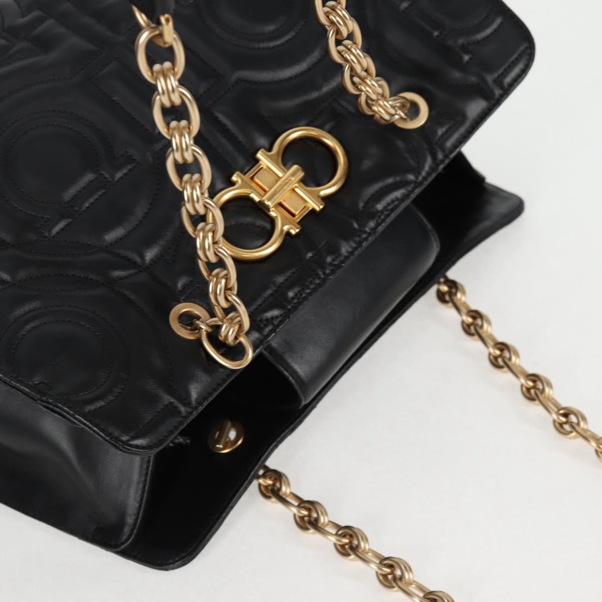 Salvatore Ferragamo Gancini Convertible Tote Quilted Leather, BLACK, LEATHER, Tote bag