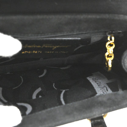 Salvatore Ferragamo Gancini handbag Suede, BLACK, SUEDE, Handbag