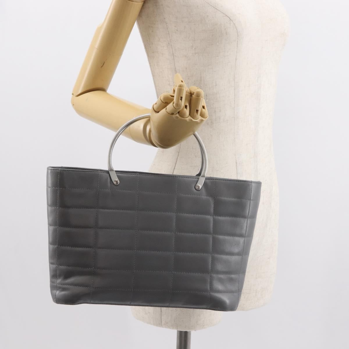 Chanel Vintage Chocolate Bar Metal Ring Tote Quilted Lambskin, GRAY, LEATHER, Tote bag