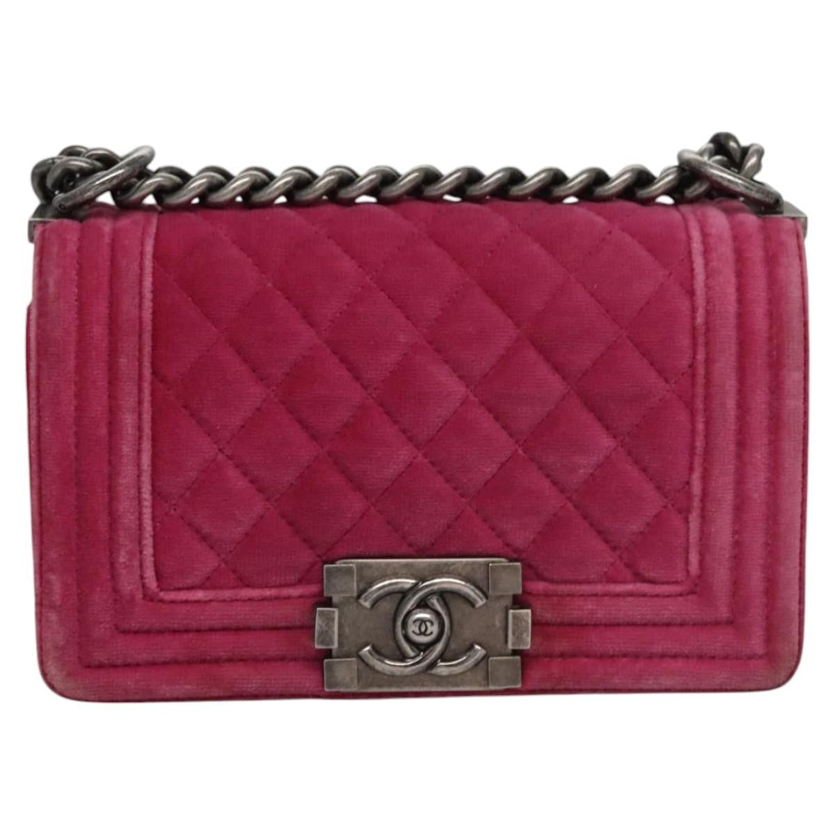 Chanel Boy Flap Bag Quilted Velvet, Pink, Velvet, Shoulder Bag