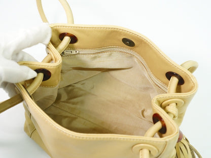 Chanel Vintage CC Tassel Shoulder Bag Lambskin, BEIGE, LEATHER, Shoulder bag