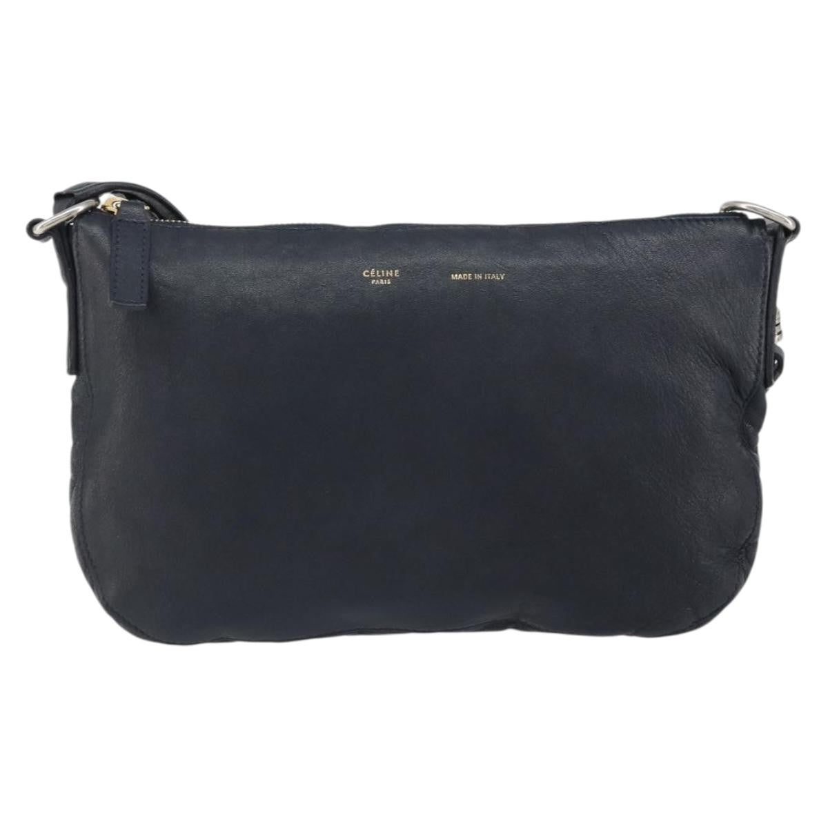 Celine Vintage Shoulder Bag Leather, NAVY, LEATHER, Shoulder bag