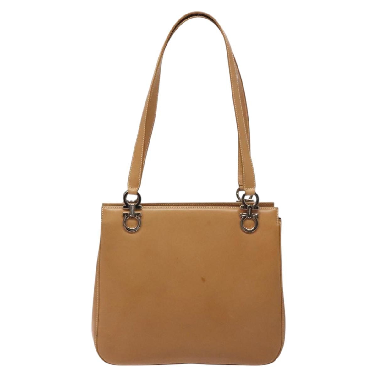 Salvatore Ferragamo Gancini Shoulder Bag Suede, Brown, Leather, Shoulder Bag
