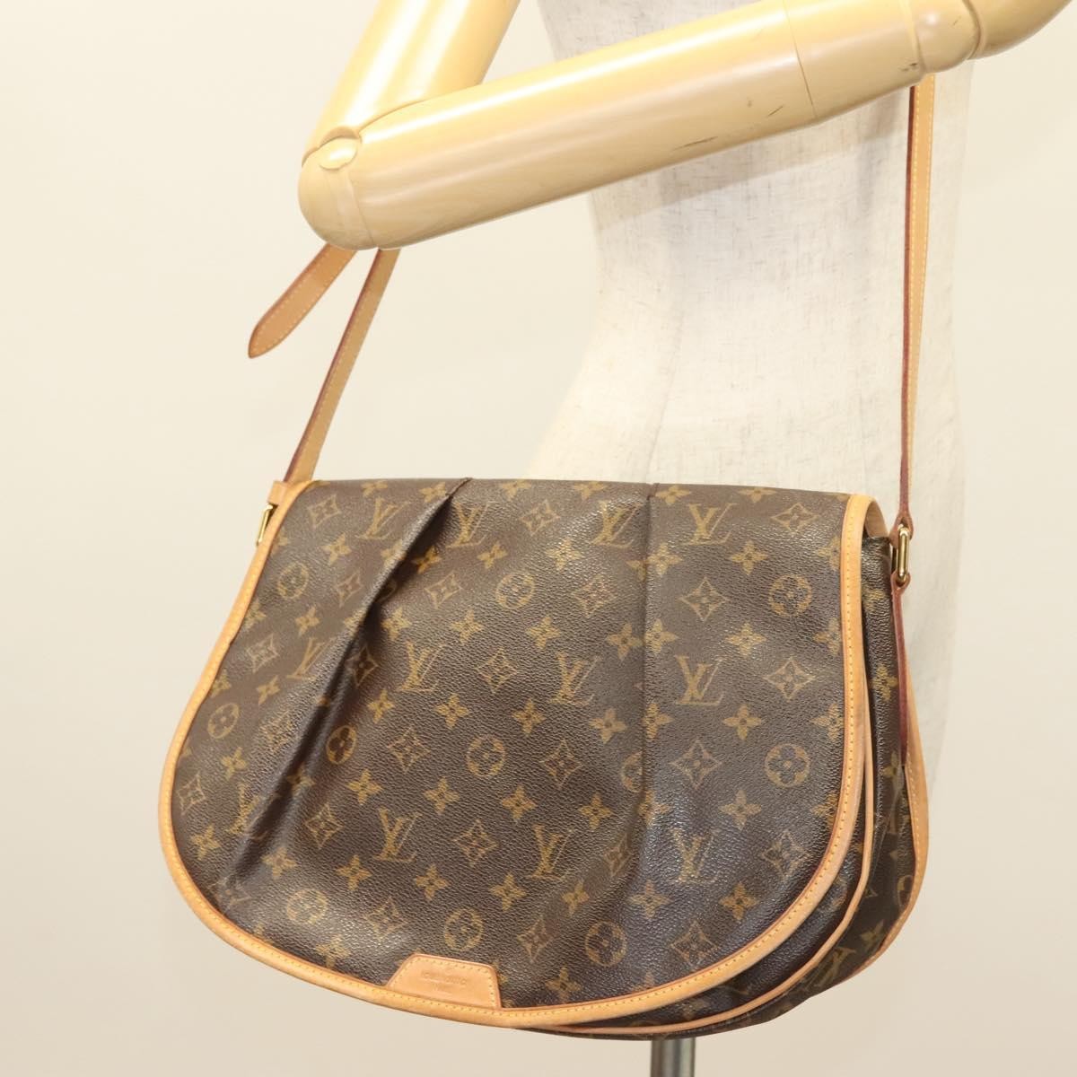 Louis Vuitton Menilmontant Handbag Monogram Canvas, BROWN, CANVAS, Shoulder bag