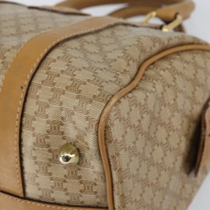 Celine Vintage Macadam Handbag Canvas and Leather, BEIGE, CANVAS, Handbag