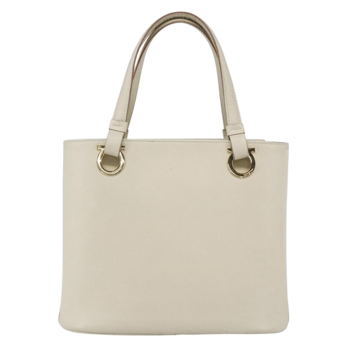 Salvatore Ferragamo Gancini handbag Leather, WHITE, LEATHER, Handbag