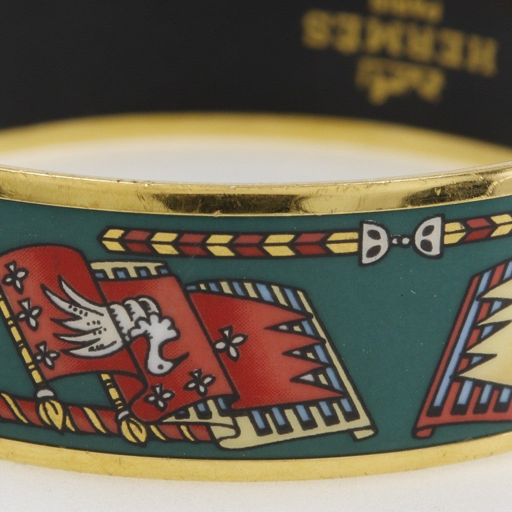 Hermes Caleche Bangle Bracelet Enamel, GREEN, GOLD_PLATED, Bracelet