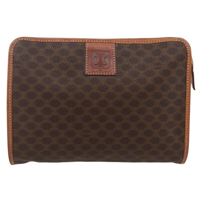 Celine Macadam Pochette Canvas and Leather, BROWN, CANVAS, Clutche & pouche