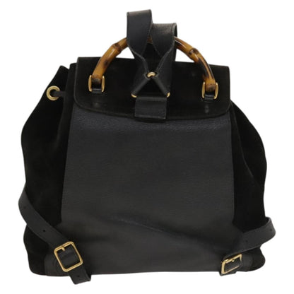 Gucci Vintage Bamboo Backpack Suede and Leather, Black, Suede, Backpack