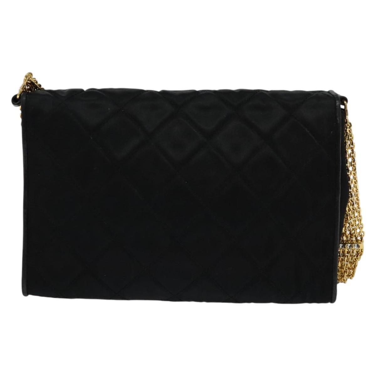 Chanel Chain Shoulder Bag Silk, BLACK, SATIN, Shoulder bag