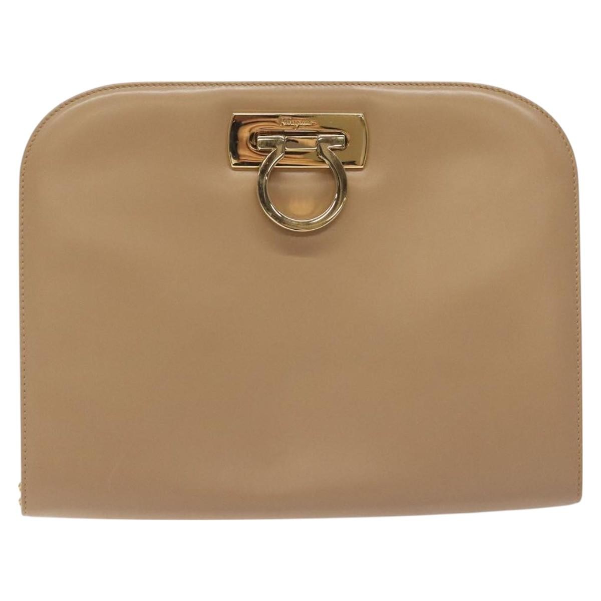 Salvatore Ferragamo Vintage Gancini Chain Shoulder Bag Leather, BEIGE, LEATHER, Shoulder bag