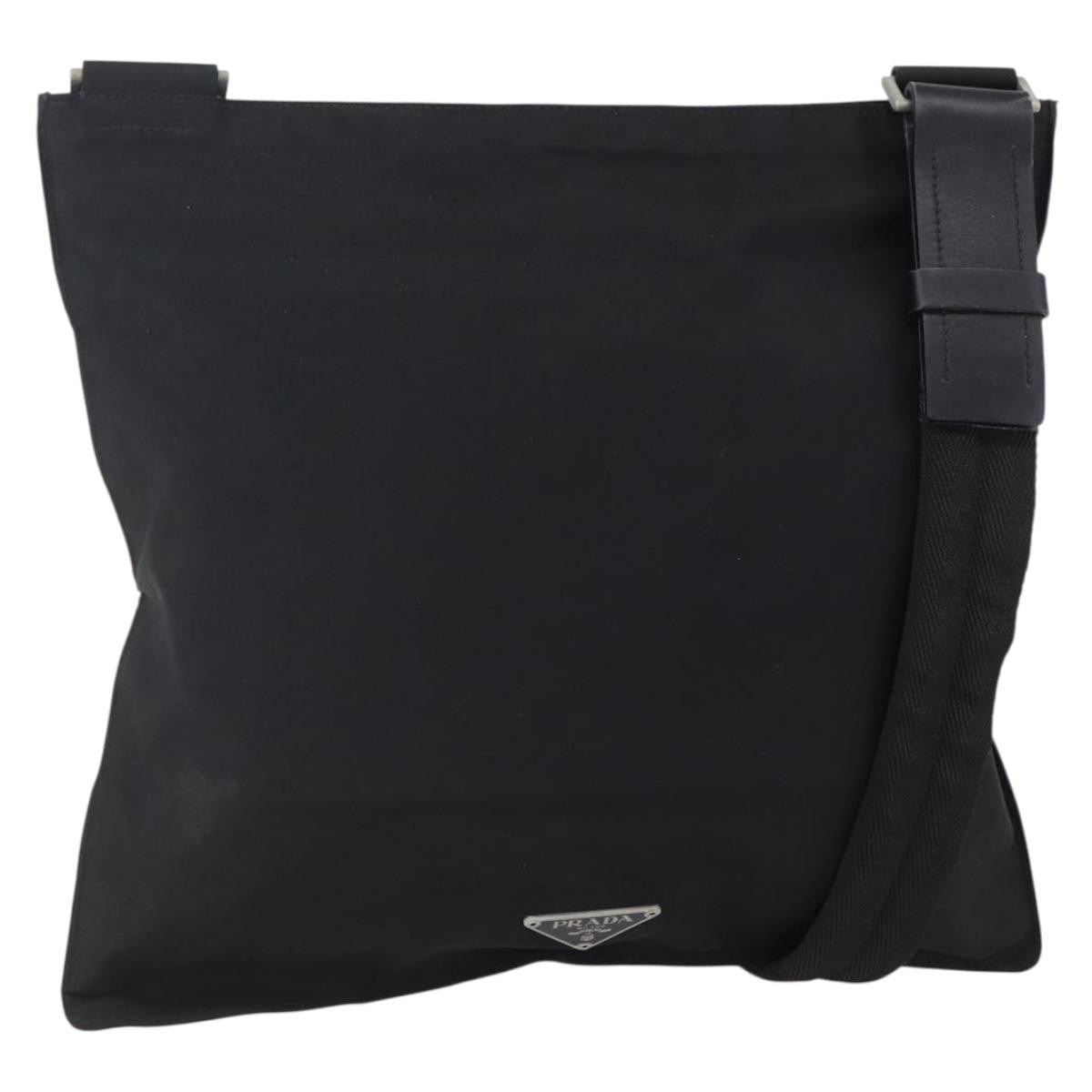 Prada Flat Messenger Bag Tessuto, BLACK, NYLON, Shoulder bag