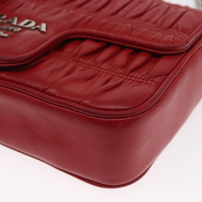 Prada Gaufre Chain Flap Shoulder Bag Nappa Leather, RED, LEATHER, Shoulder bag