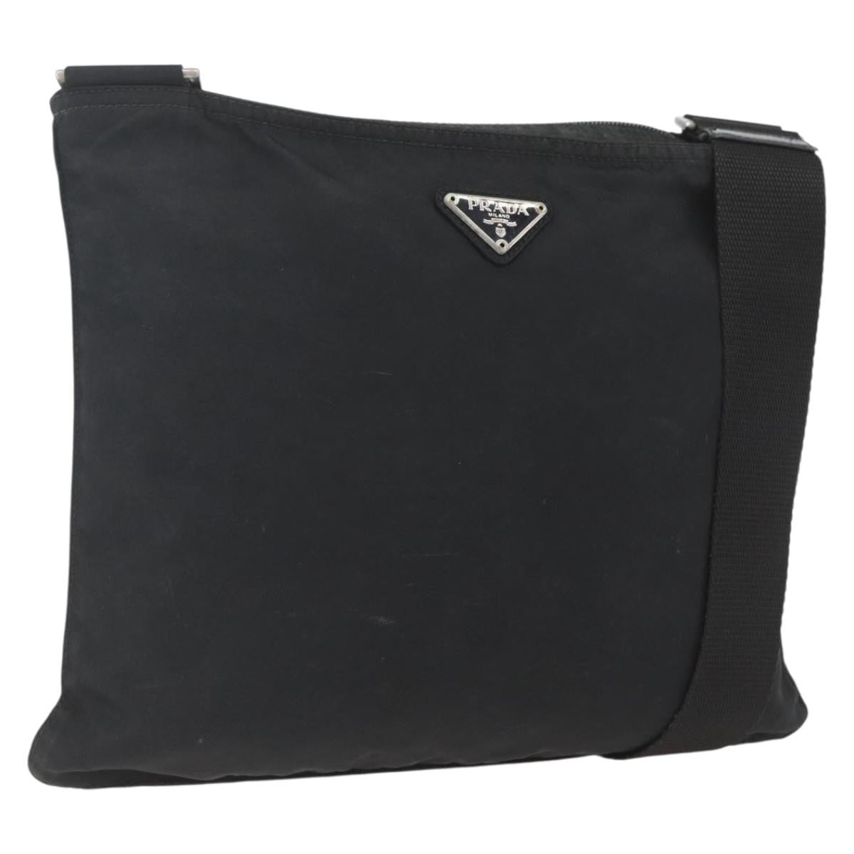 Prada Zip Top Messenger Bag Tessuto, BLACK, NYLON, Shoulder bag