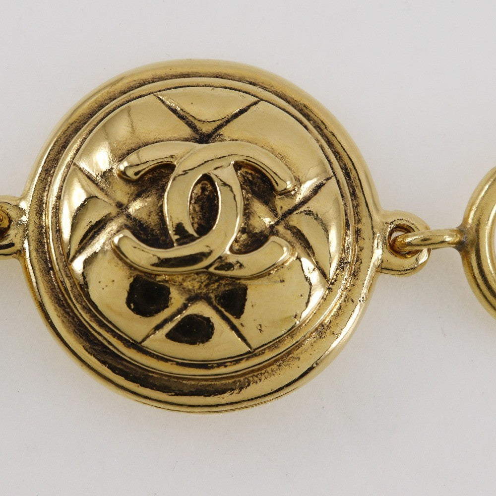 Chanel Vintage CC Quilted Medallion Bracelet Metal, GOLD, GOLD_PLATED, Bracelet