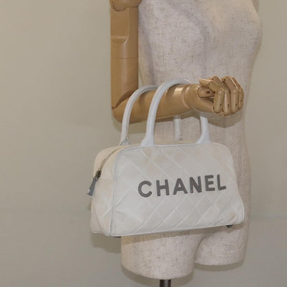 Chanel Vintage Logo Bowler Bag Quilted Canvas, WHITE, CANVAS, Handbag