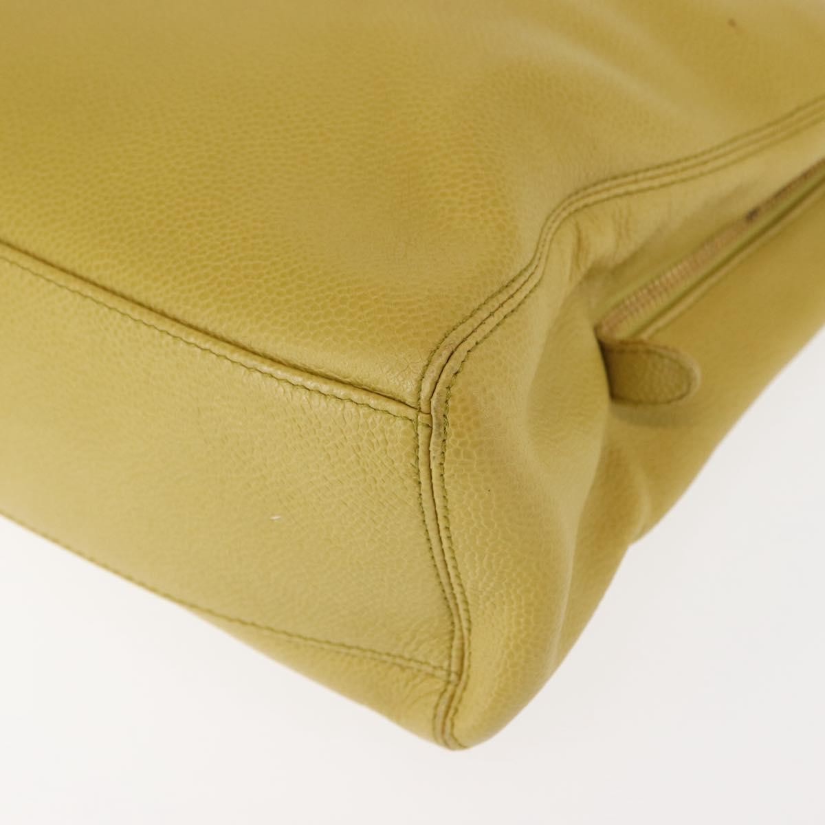 Chanel Vintage Logo Chain Tote Caviar, YELLOW, LEATHER, Tote bag