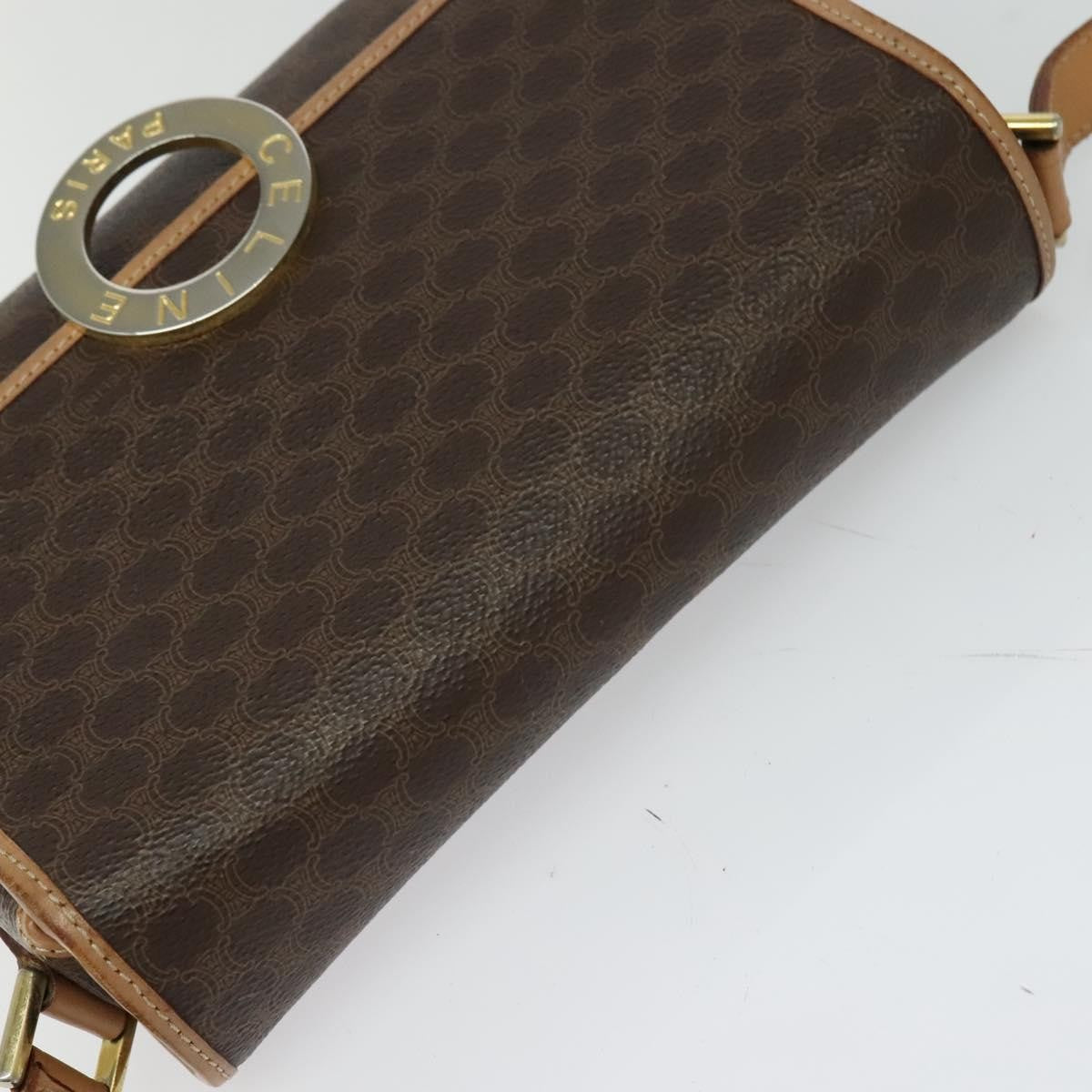 Celine Vintage Macadam Circle Logo Shoulder Bag Canvas and Leather, BROWN, CANVAS, Shoulder bag