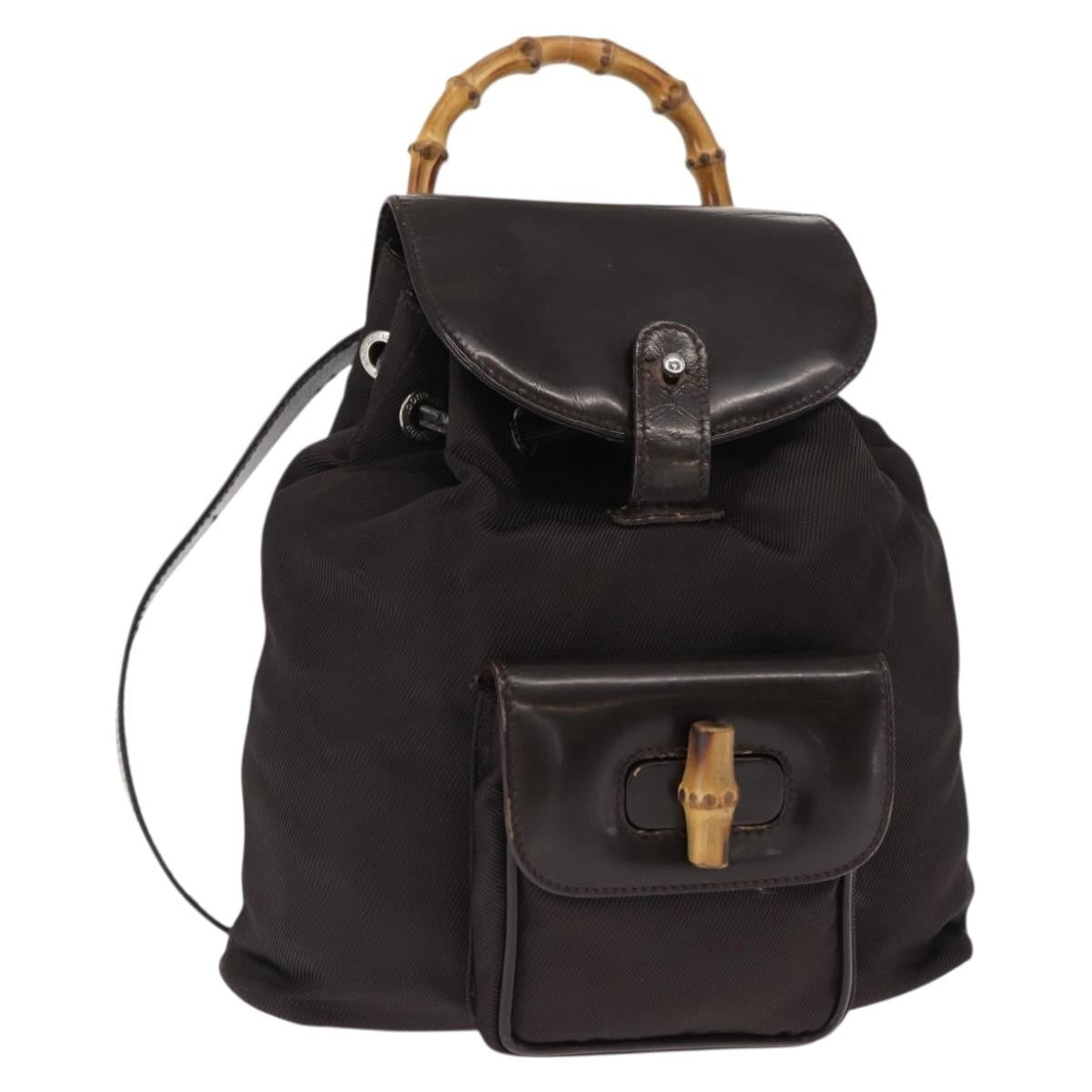 Gucci Vintage Bamboo Backpack Nylon and Patent Leather, BLACK, NYLON, Backpack