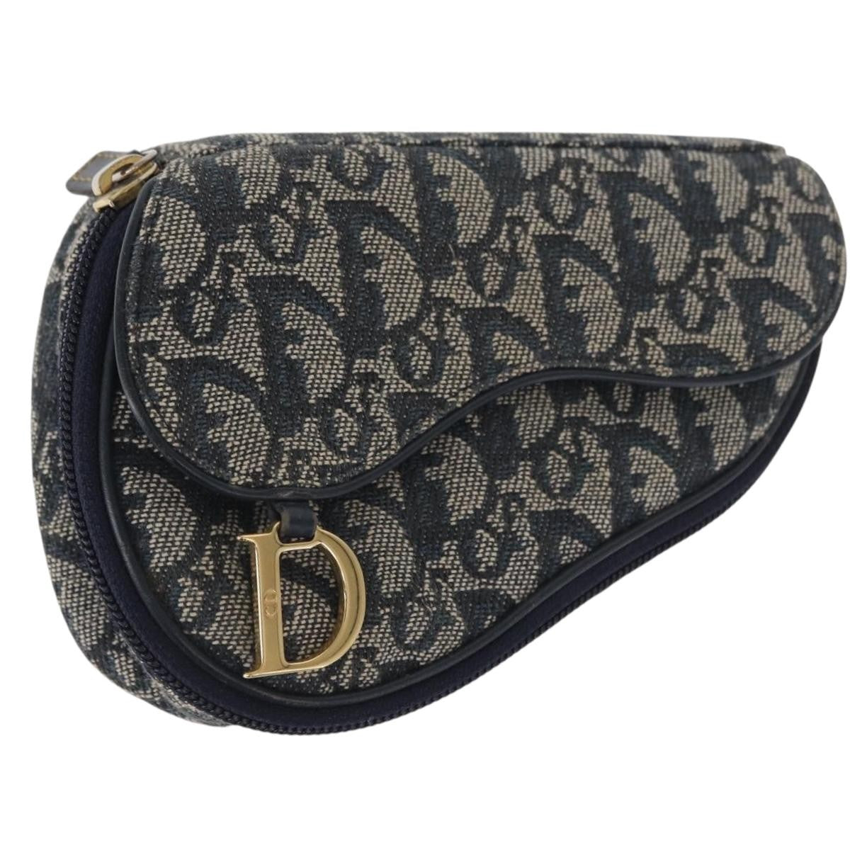 Christian Dior Saddle Zip Pouch Diorissimo Canvas, NAVY, CANVAS, Clutche & pouche