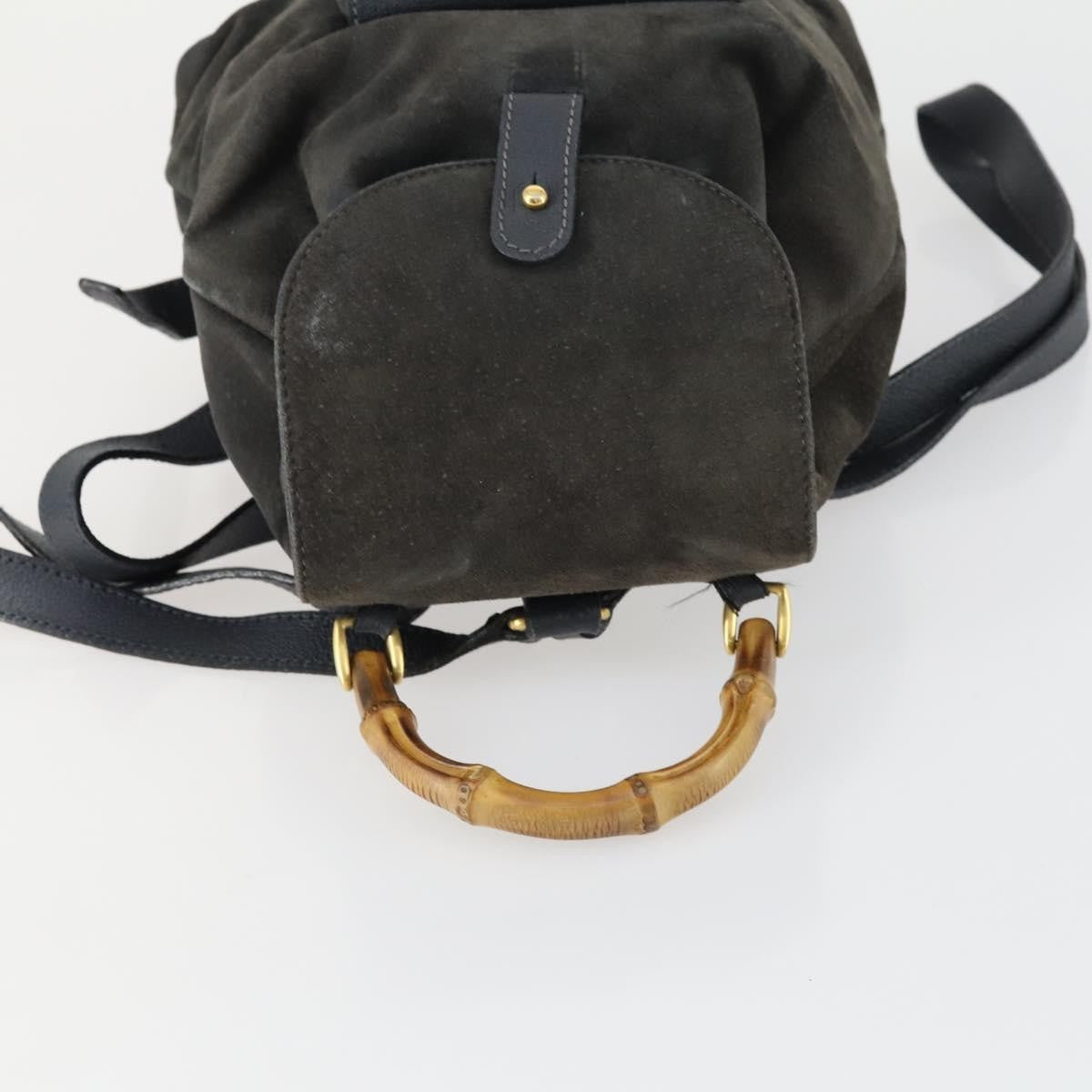Gucci Vintage Bamboo Backpack Suede, NAVY, SUEDE, Backpack