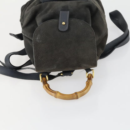 Gucci Vintage Bamboo Backpack Suede, NAVY, SUEDE, Backpack
