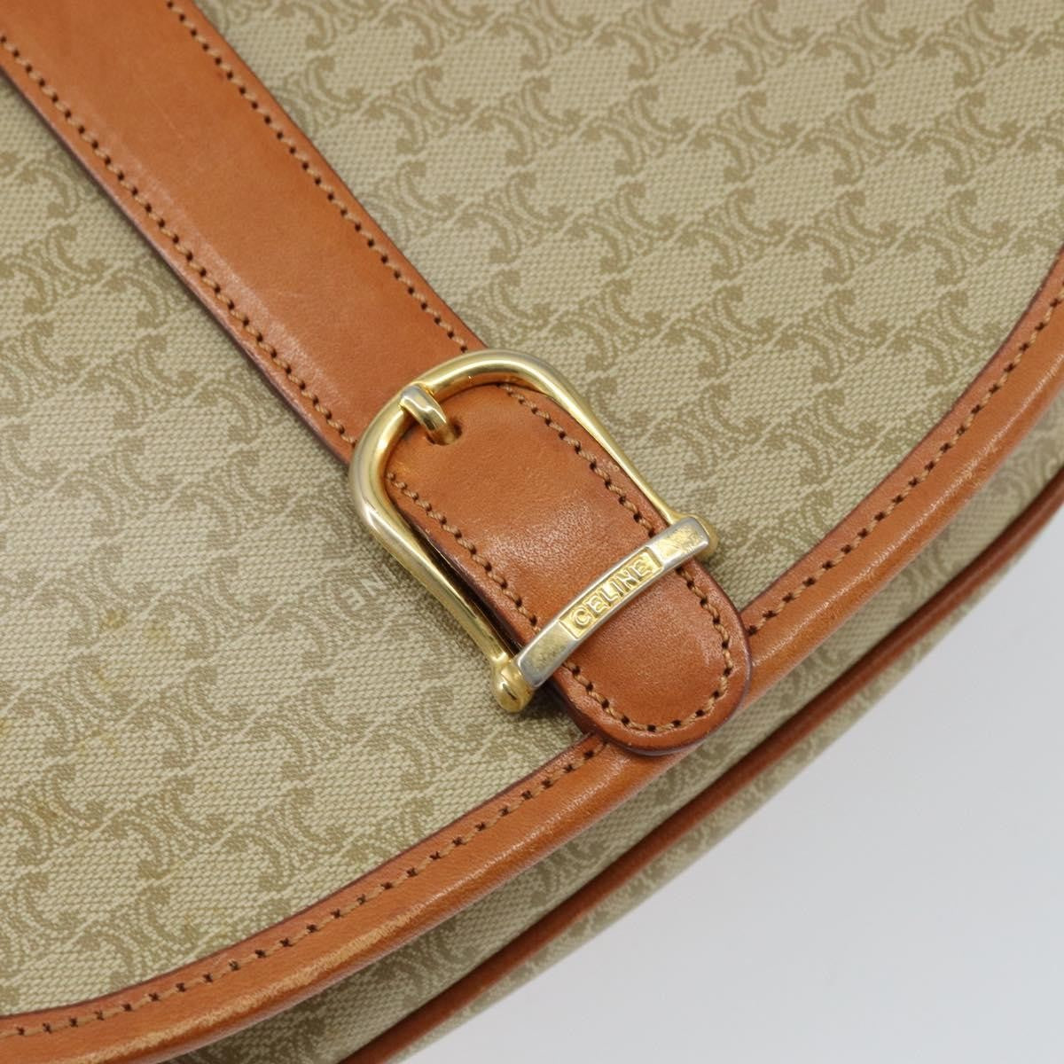 Celine Vintage Macadam Shoulder Bag Canvas and Leather, BEIGE, CANVAS, Shoulder bag