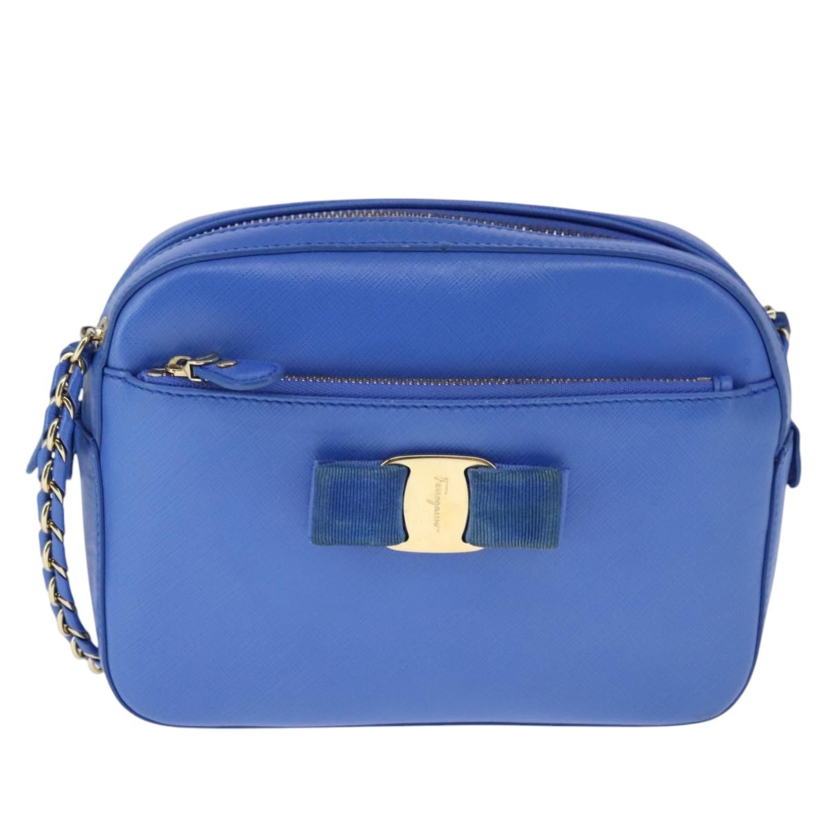 Salvatore Ferragamo Vala Shoulder Bag Leather, BLUE, LEATHER, Shoulder bag