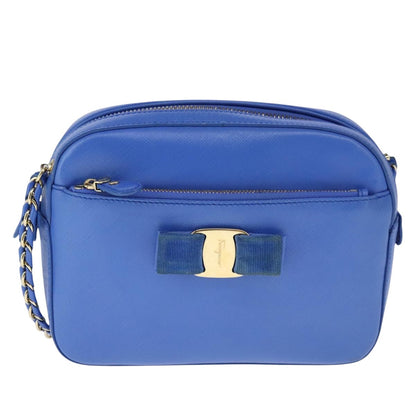 Salvatore Ferragamo Vala Shoulder Bag Leather, BLUE, LEATHER, Shoulder bag