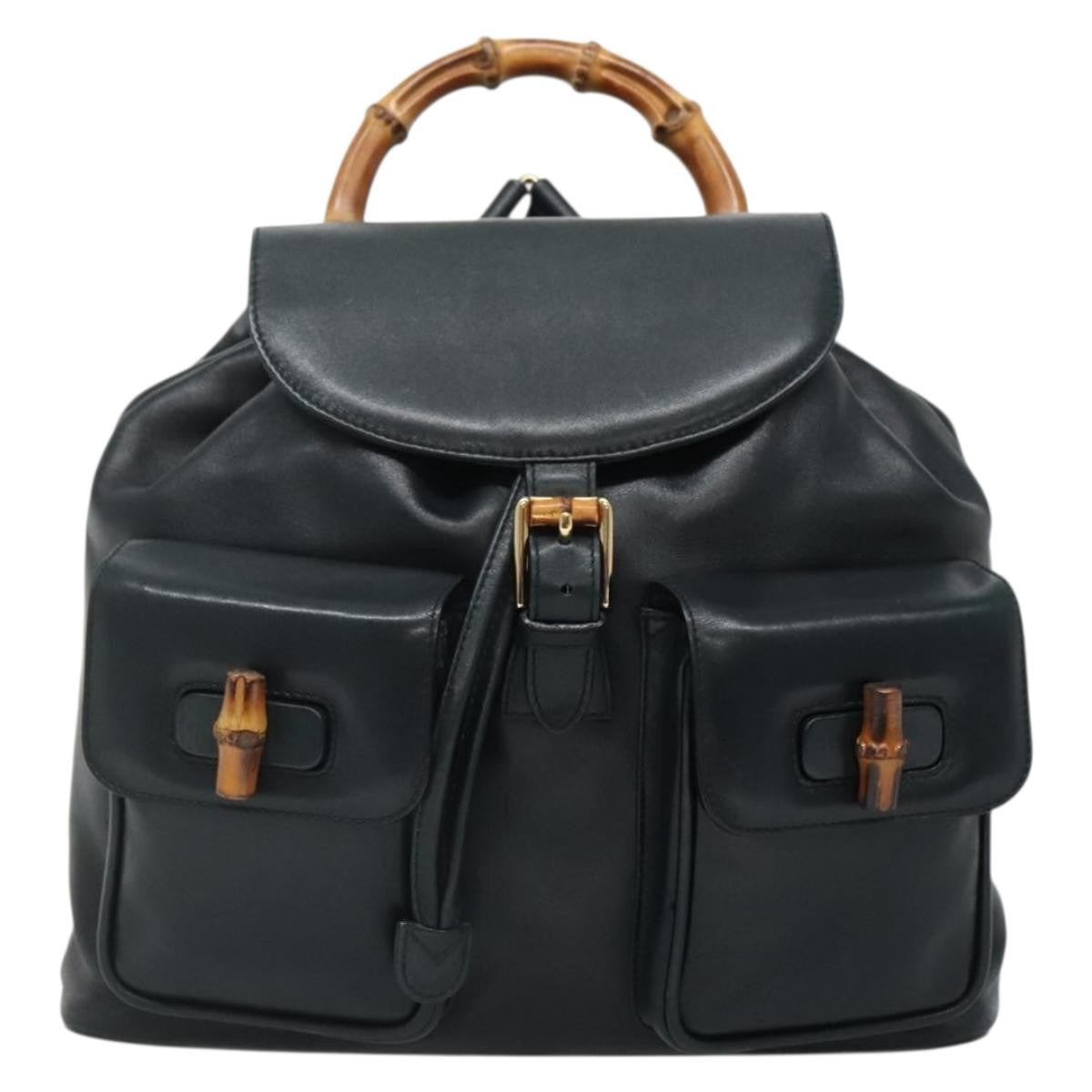 Gucci Vintage Bamboo Backpack Leather, BLACK, LEATHER, Backpack