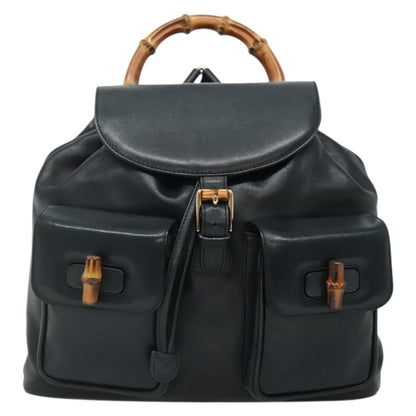 Gucci Vintage Bamboo Backpack Leather, BLACK, LEATHER, Backpack