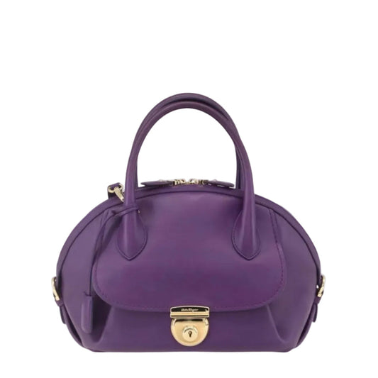Salvatore Ferragamo Vintage Fiamma Satchel Leather, Purple, Leather, Handbag