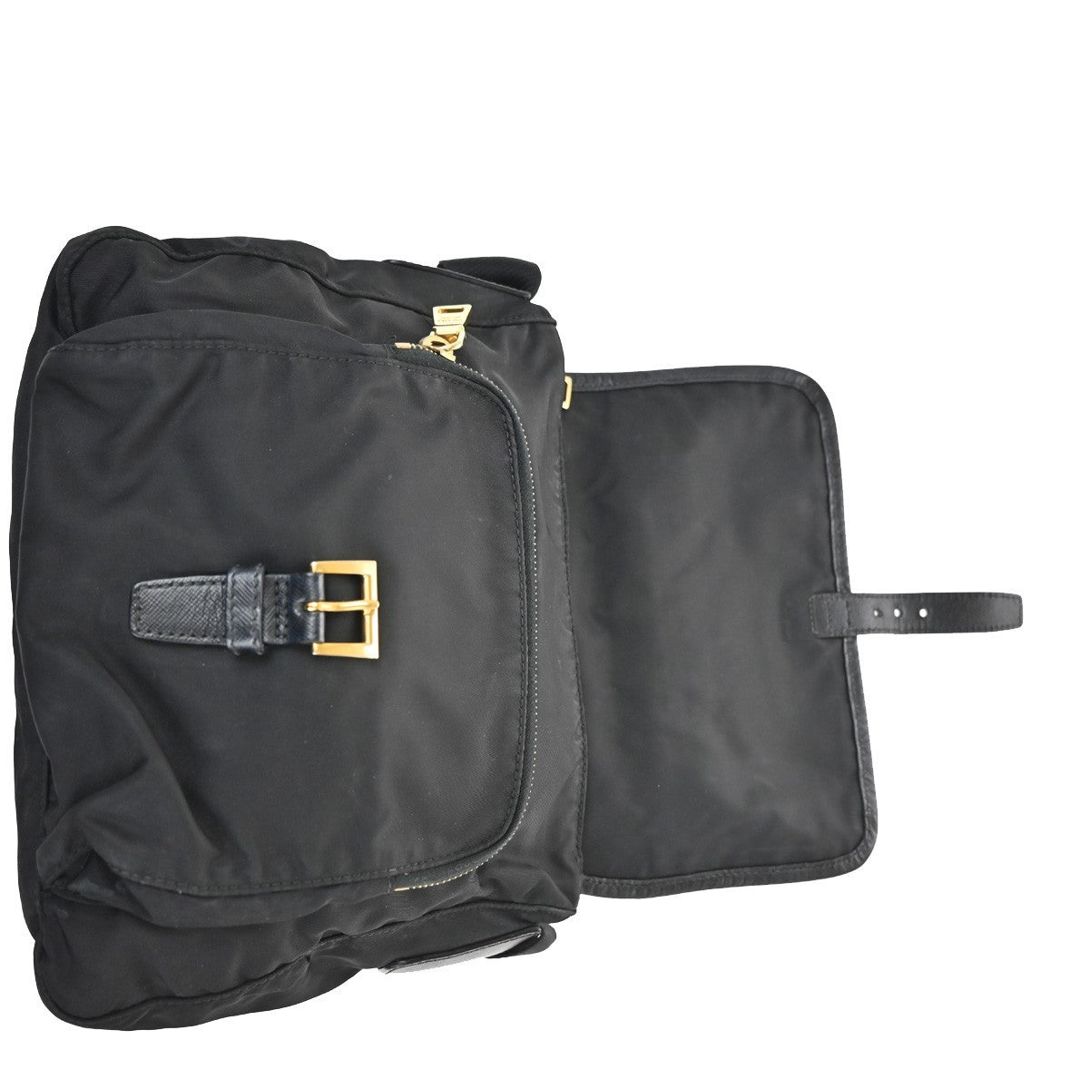 Prada Buckle Messenger Bag Tessuto, Black, Nylon, Shoulder Bag