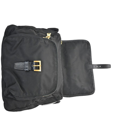 Prada Buckle Messenger Bag Tessuto, Black, Nylon, Shoulder Bag
