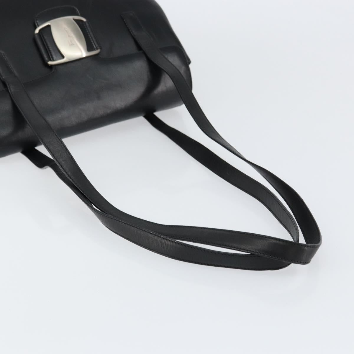 Salvatore Ferragamo Vala Shoulder Bag Leather, BLACK, LEATHER, Tote bag