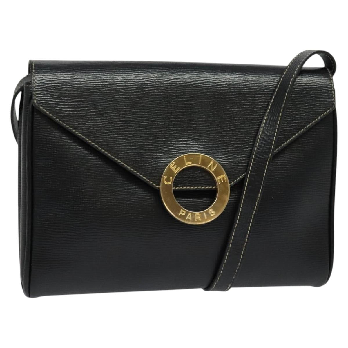 Celine Vintage Circle Logo Crossbody Bag Leather, BLACK, LEATHER, Crossbody bag