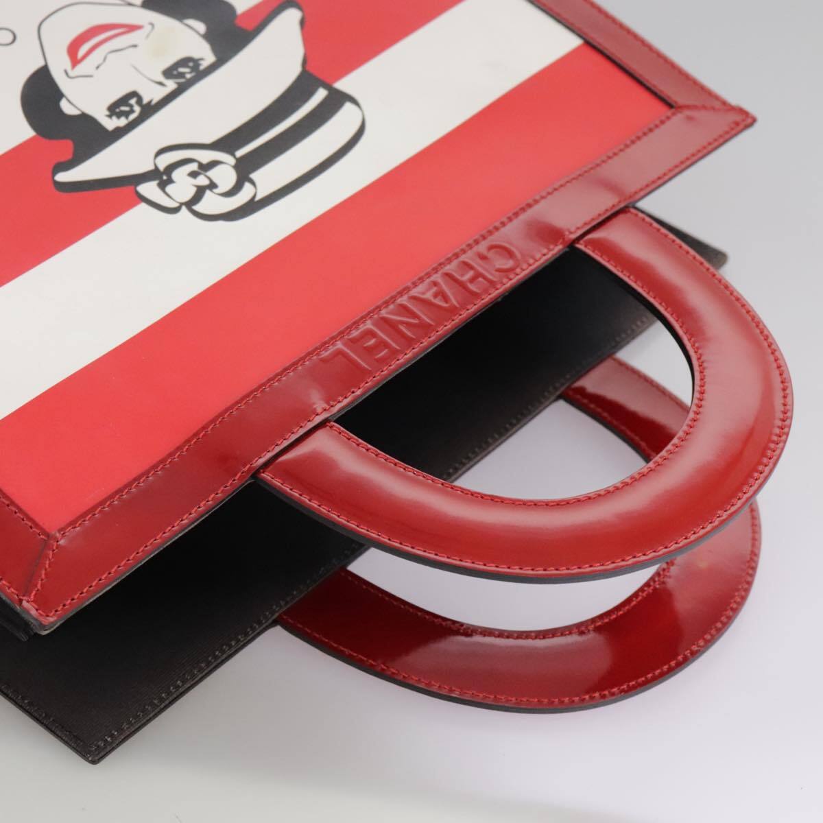 Chanel Vintage Portrait Tote Printed Leather and Quilted Patent, RED, LEATHER, Tote bag