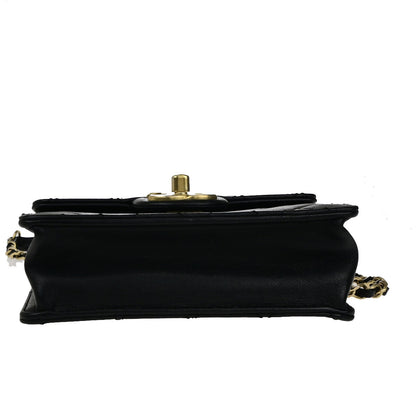 Chanel Chic Pearls Flap Bag Quilted Lambskin, BLACK, LEATHER, Shoulder bag