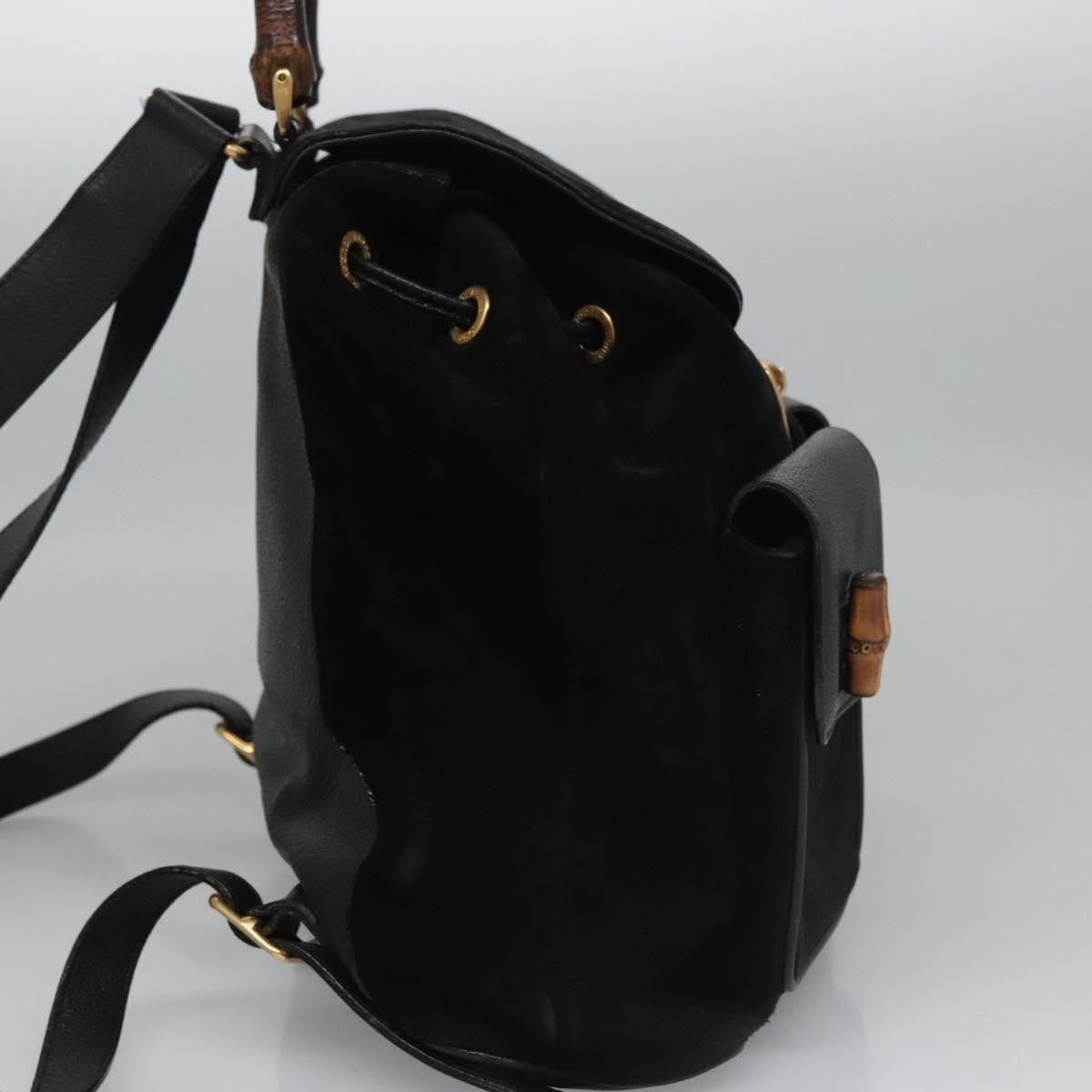 Gucci Vintage Bamboo Backpack Leather, BLACK, SUEDE, Backpack