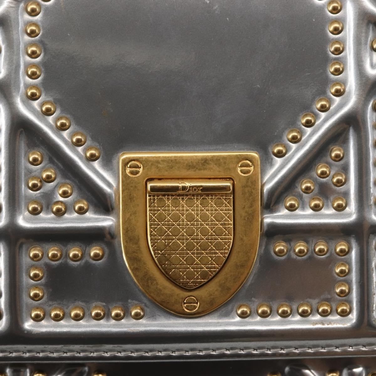 Christian Dior Ultra Matte Diorama Vertical Clutch on Chain Studded Leather, SILVER, PATENT_LEATHER, Clutche & pouche
