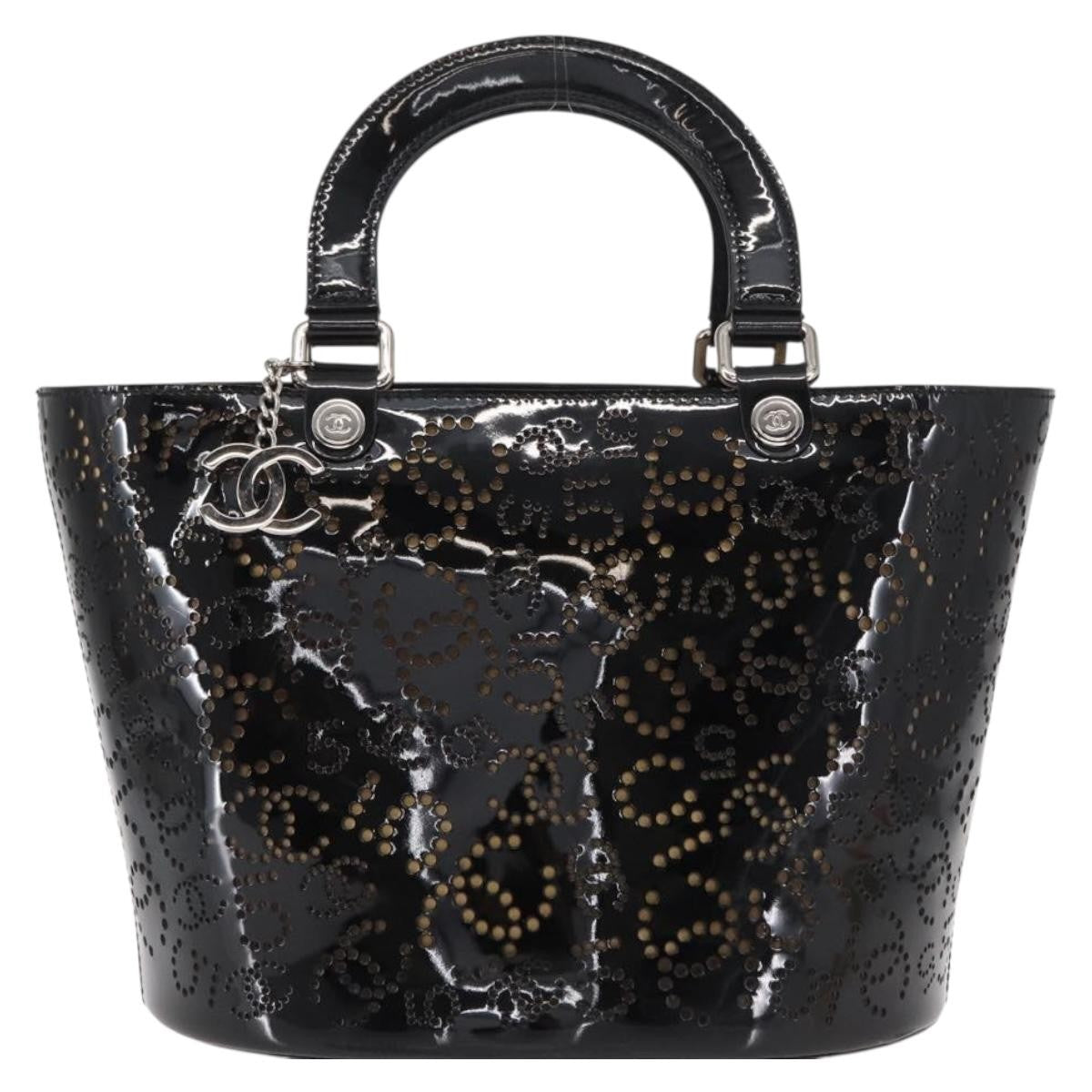 Chanel CC No.5 Shopping Tote Perforated Patent, BLACK, PATENT_LEATHER, Tote bag