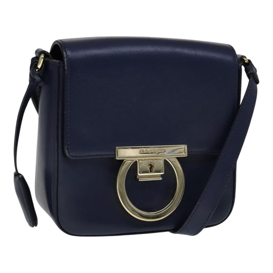 Salvatore Ferragamo Tassel Gancini Lock Flap Shoulder Bag Leather, NAVY, LEATHER, Shoulder bag