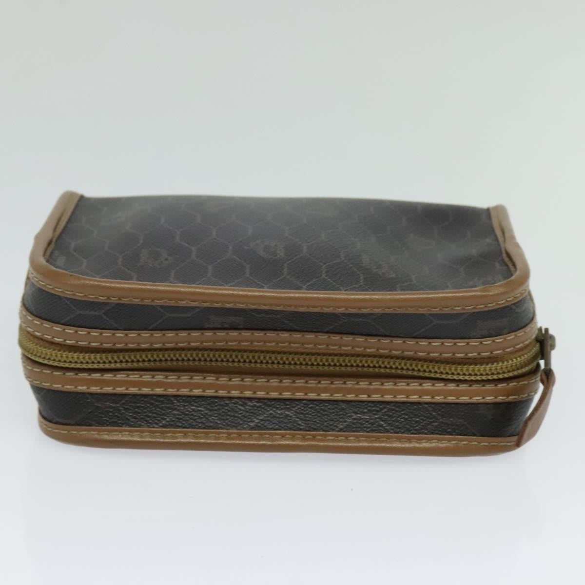Christian Dior Vintage Honeycomb Zip Pouch Canvas and Leather, BROWN, CANVAS, Clutche & pouche