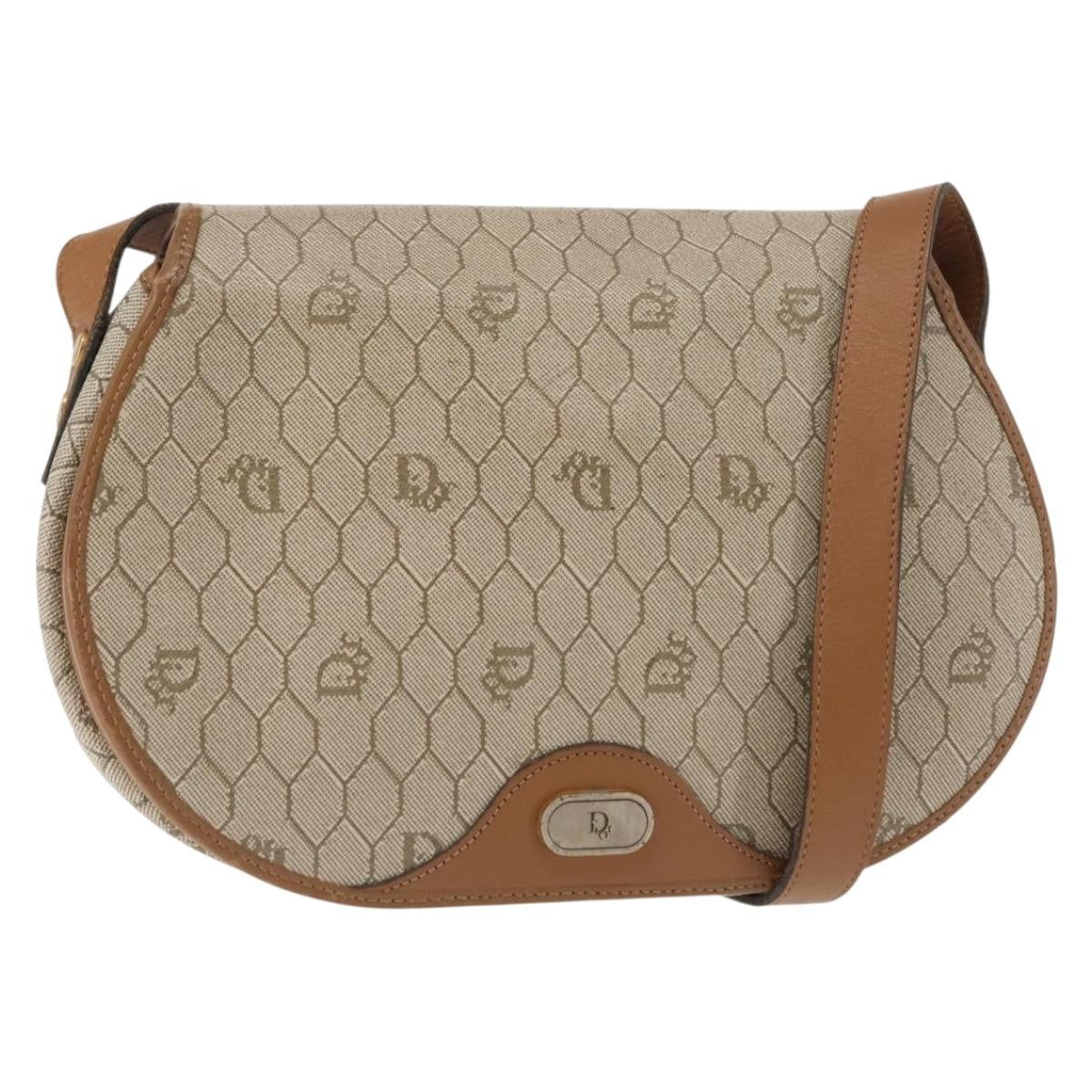 Christian Dior Vintage Honeycomb Flap Crossbody Bag Coated Canvas, BEIGE, CANVAS, Crossbody bag