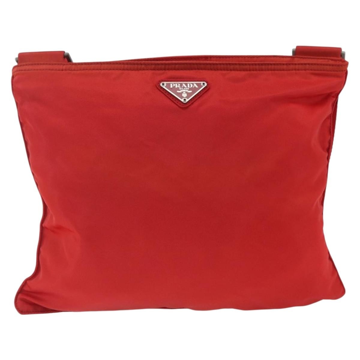 Prada Zip Top Messenger Bag Tessuto, RED, NYLON, Shoulder bag
