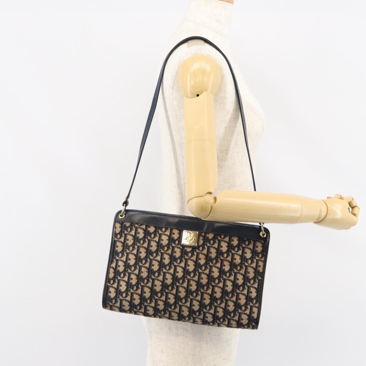 Christian Dior Vintage Trotter Shoulder Bag Canvas, NAVY, CANVAS, Shoulder bag