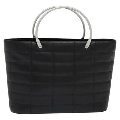 Chanel Vintage Chocolate Bar Metal Ring Tote Quilted Lambskin, BLACK, LEATHER, Tote bag
