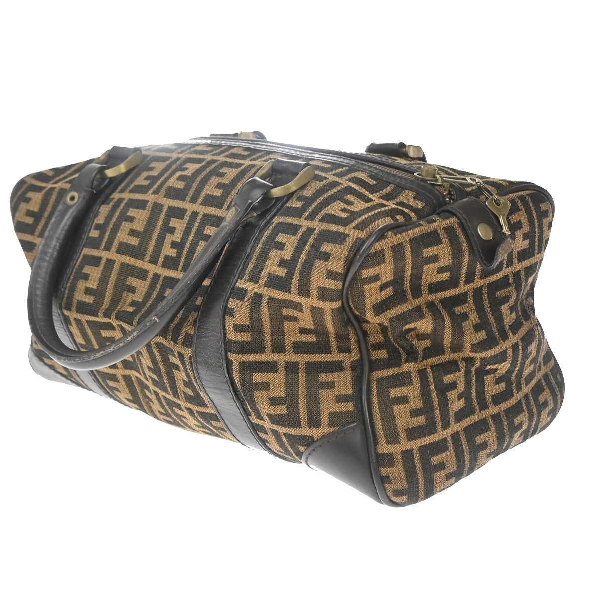 Fendi Convertible Boston Bag Zucca Canvas, BROWN, CANVAS, Travel bag