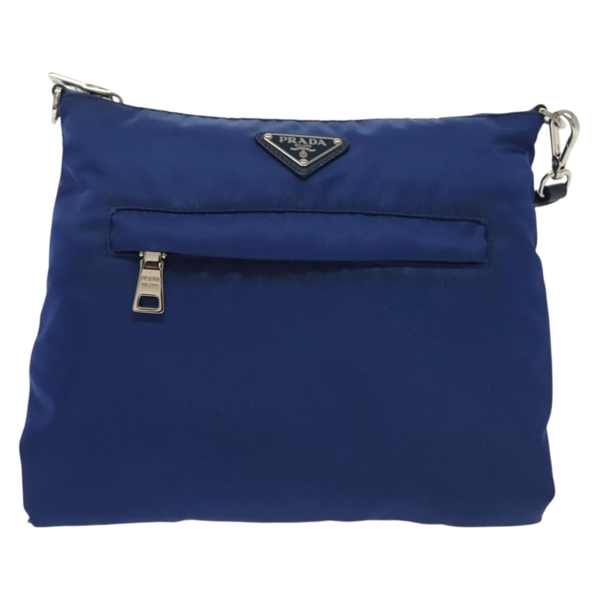 Prada Flat Messenger Tessuto with Leather, Blue, Nylon, Shoulder Bag